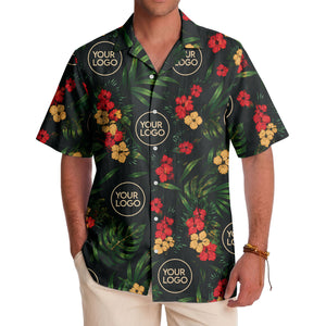 watercolor hibiscus & monstera leaves hawaiian shirt for men