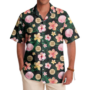 watercolor hibiscus plumeria custom logo black hawaiian shirt