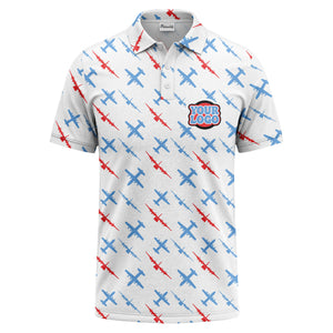 airplane silhouette repeat aviation graphic polo shirt for men