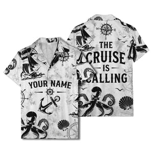 anchor octopus compass nautical adventure hawaiian shirt for men