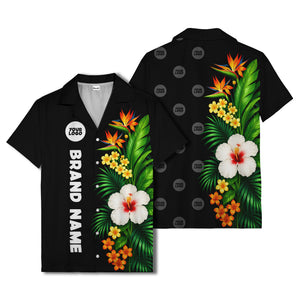 bird of paradise & hibiscus hawaiian shirt with palm leaves