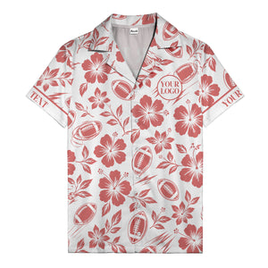 black hibiscus flowers & football silhouettes hawaiian shirt for men