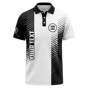 bold diagonal black & white stripes custom logo polo shirt