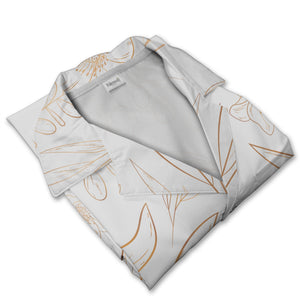 Botanical Line Art Hawaiian Shirt with Golden Bronze Flowers and Leaves