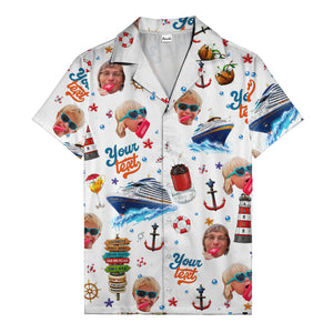 cruise ship faces & cocktail signs cartoon hawaiian shirt
