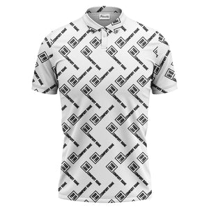 custom logo & company name repeat pattern black polo shirt for men