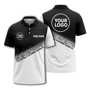 custom logo & name black white gradient corporate polo shirt