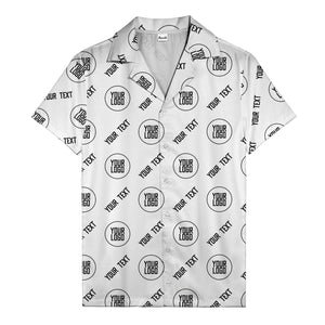 custom logo & text circle repeat black white hawaiian shirt for men