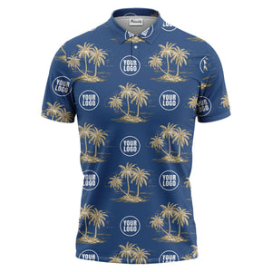 custom multi color tropical palm tree island clouds illustrated golf polo shirt for men