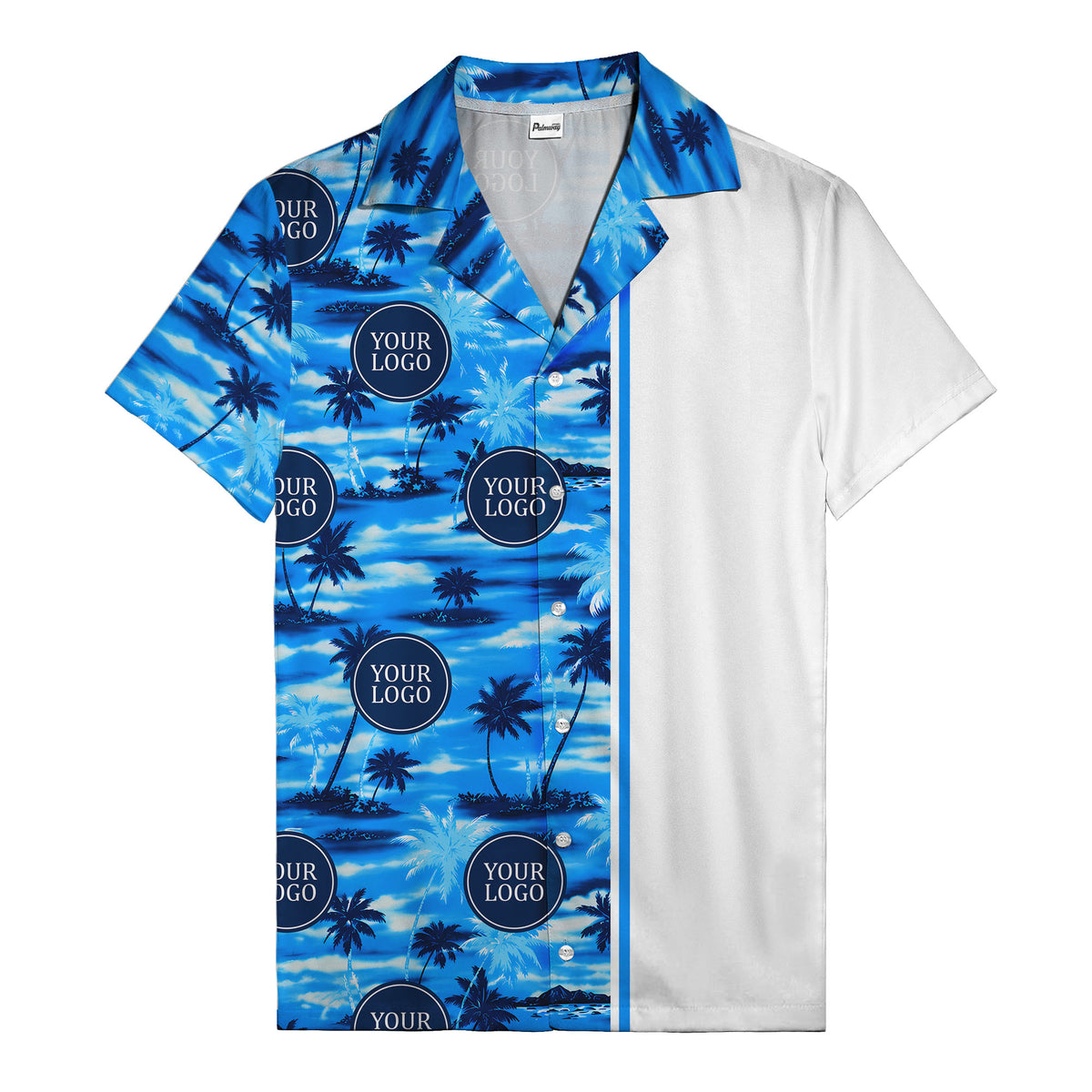 customizable photographic palm trees island scene navy blue hawaiian shirt