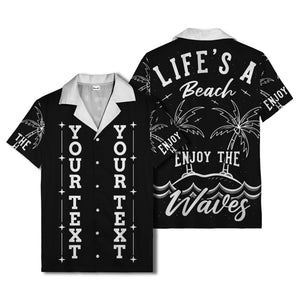 customizable text palm trees & stars graphic hawaiian shirt for men