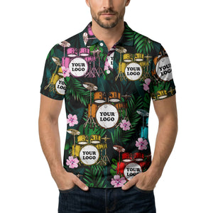 drum kit & hibiscus palm photoreal polo shirt for men