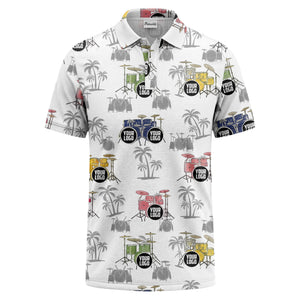 drum kit & palm tree repeat rock band polo shirt for men