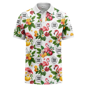 flamingo & lemon watercolor print polo shirt for men