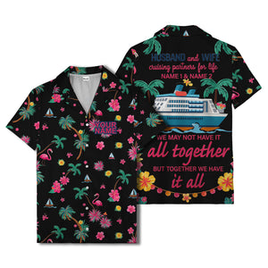 flamingo sailboat hibiscus palm watercolor hawaiian shirt