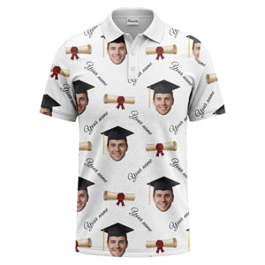 graduation caps & diploma scrolls over personalized faces polo shirt
