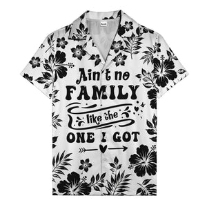 graphic white hibiscus & leaf family tribute hawaiian shirt