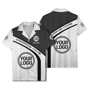 hexagonal grid diagonal stripe hawaiian shirt with custom logo