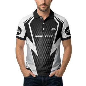 hexagonal grid geometric lines modern tech-inspired polo shirt