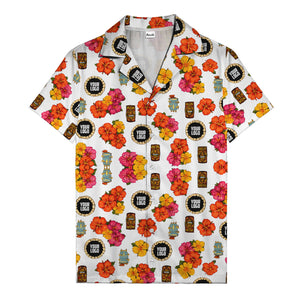 hibiscus & tiki masks all-over print hawaiian shirt for beach getaway