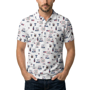 illustrated golf cart trophy flag polo shirt for men