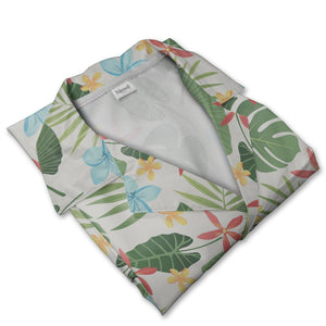 Light Beige Speckled Monstera Hawaiian Shirt with Alocasia and Star Flowers
