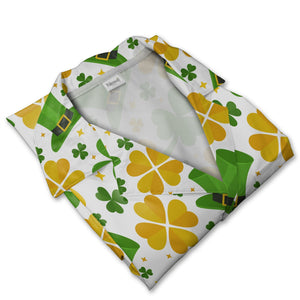 Lucky Clover Hawaiian Shirt with Leprechaun Hats and Golden Coins
