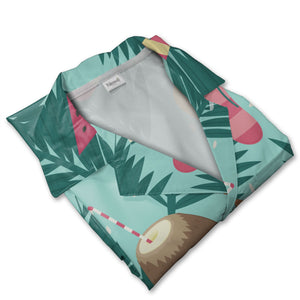 Mint Green Watercolor Coconut Face Hawaiian Shirt with Plumeria Flowers