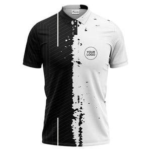 monochrome abstract lines & splatter paint art polo shirt for men