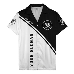 monochrome diagonal stripe custom logo & text hawaiian shirt