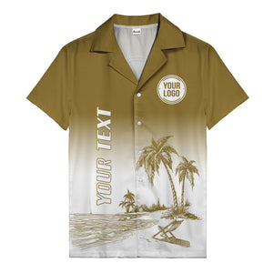 monochrome island scene palm trees & beach chair hawaiian shirt