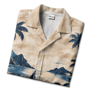 navy sailboat palm hibiscus hawaiian shirt for men
