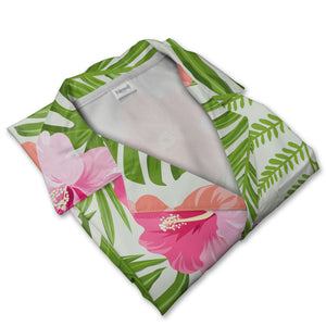 Pale Mint Green Hibiscus Monstera Hawaiian Shirt with Fern and Palm Fronds