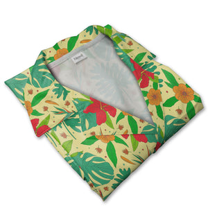 Pale Yellow Monstera Bird of Paradise Hawaiian Shirt with Philodendron Pattern