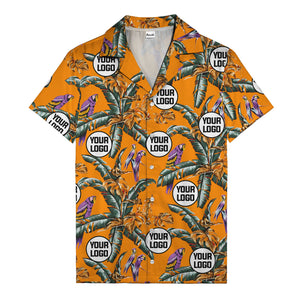 photorealistic parrots & palm leaves navy hawaiian shirt for men