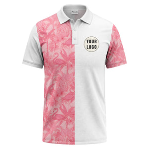 pink flamingo & tropical leaves patterned hawaiian shirt polo shirt