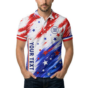 red white blue diagonal stars & stripes brushstroke polo shirt