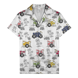 rockin' drum kits & palm trees repeat hawaiian shirt for musicians