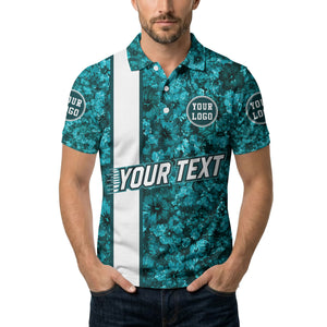 teal watercolor hibiscus & custom logo circle polo shirt