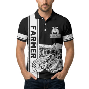 tractor farm scene graphic illustration polo shirt for men