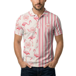 watercolor flamingos feather stripes golf polo shirt for men