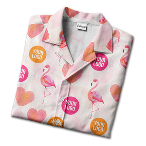watercolor flamingos & hearts aloha hawaiian shirt