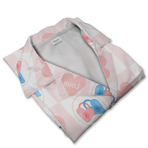 Watercolor Hearts Hawaiian Shirt in Blush Pink Rose and Fuchsia Tones