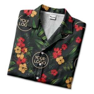 watercolor hibiscus & monstera leaves hawaiian shirt for men