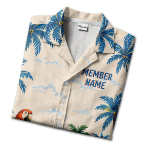 watercolor parrot sailboat castle ruins hawaiian shirt