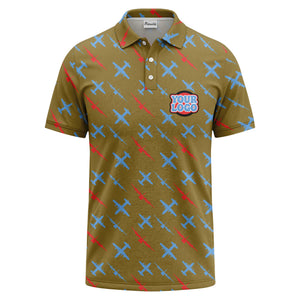 airplane silhouette repeat aviation graphic polo shirt for men