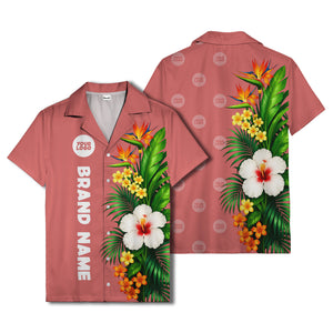 bird of paradise & hibiscus hawaiian shirt with palm leaves