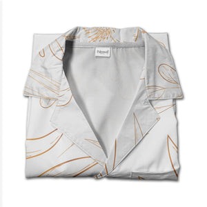 Botanical Line Art Hawaiian Shirt with Golden Bronze Flowers and Leaves