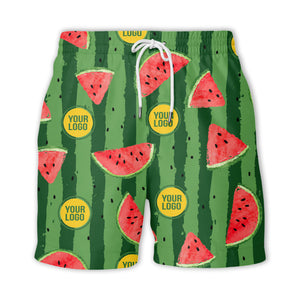 coral watermelon slices & bold green stripes fun cartoon hawaiian shirt