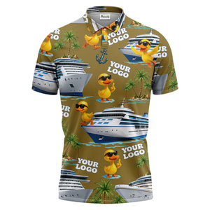 cruise ship & sunglasses ducks cartoon islands polo shirt for men